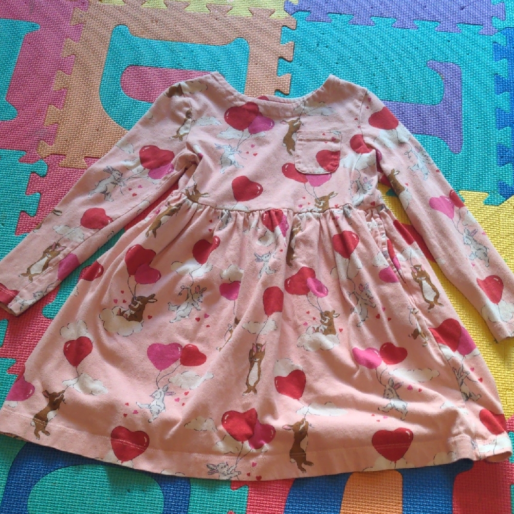 Mini Boden Pink Dress with Heart and Balloon Print